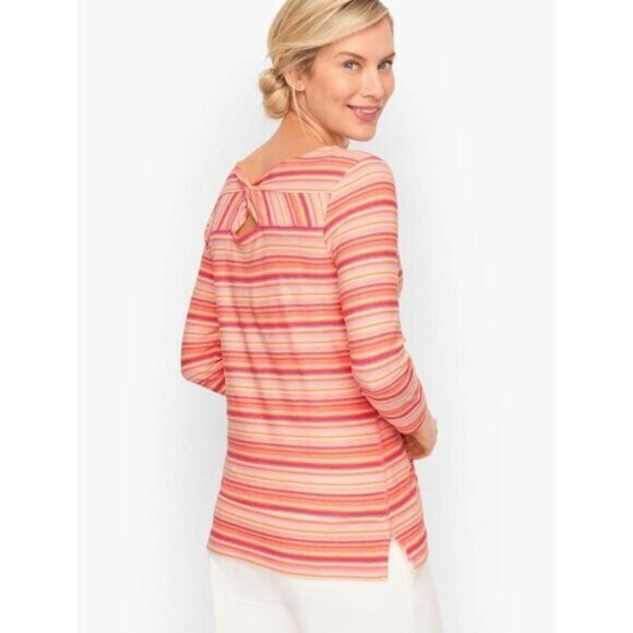 T by Talbots Twist Back TEE - TOULON Stripe Small - Picture 2 of 9